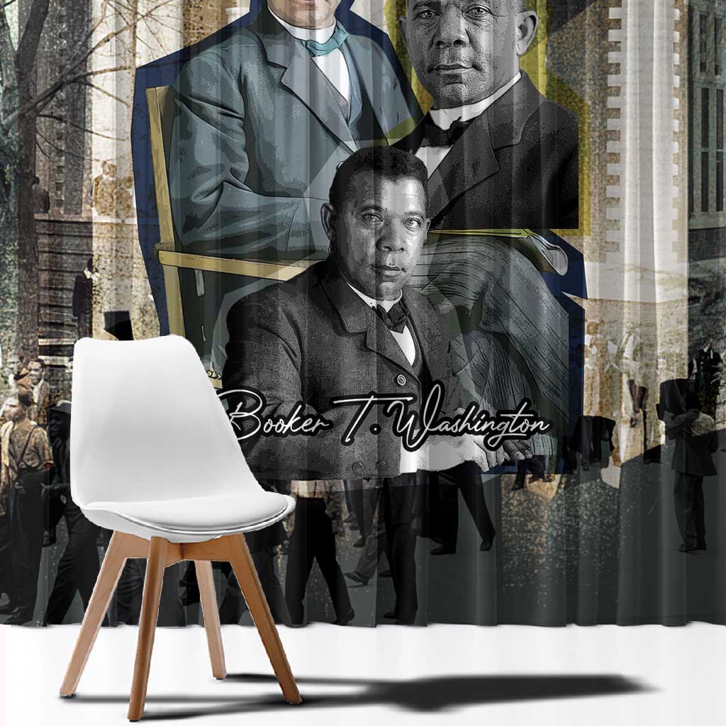 Booker T. Washington Window Curtain Historic Portrait Collage Civil Rights Legacy Educational Pioneer Design - African Pride