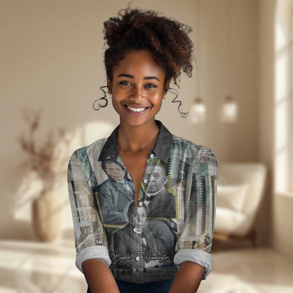 Booker T. Washington Women Casual Shirt Historic Portrait Collage Civil Rights Legacy Educational Pioneer Design - African Pride