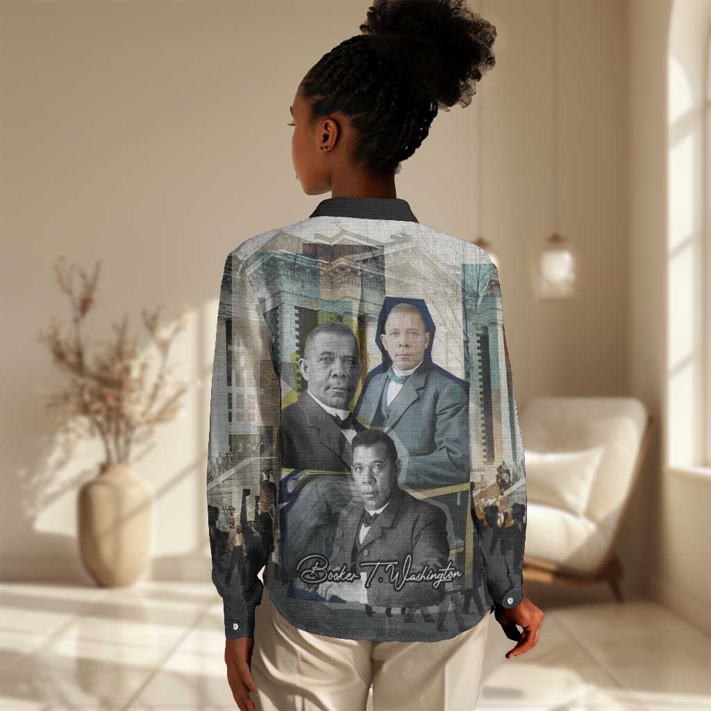 Booker T. Washington Women Casual Shirt Historic Portrait Collage Civil Rights Legacy Educational Pioneer Design - African Pride