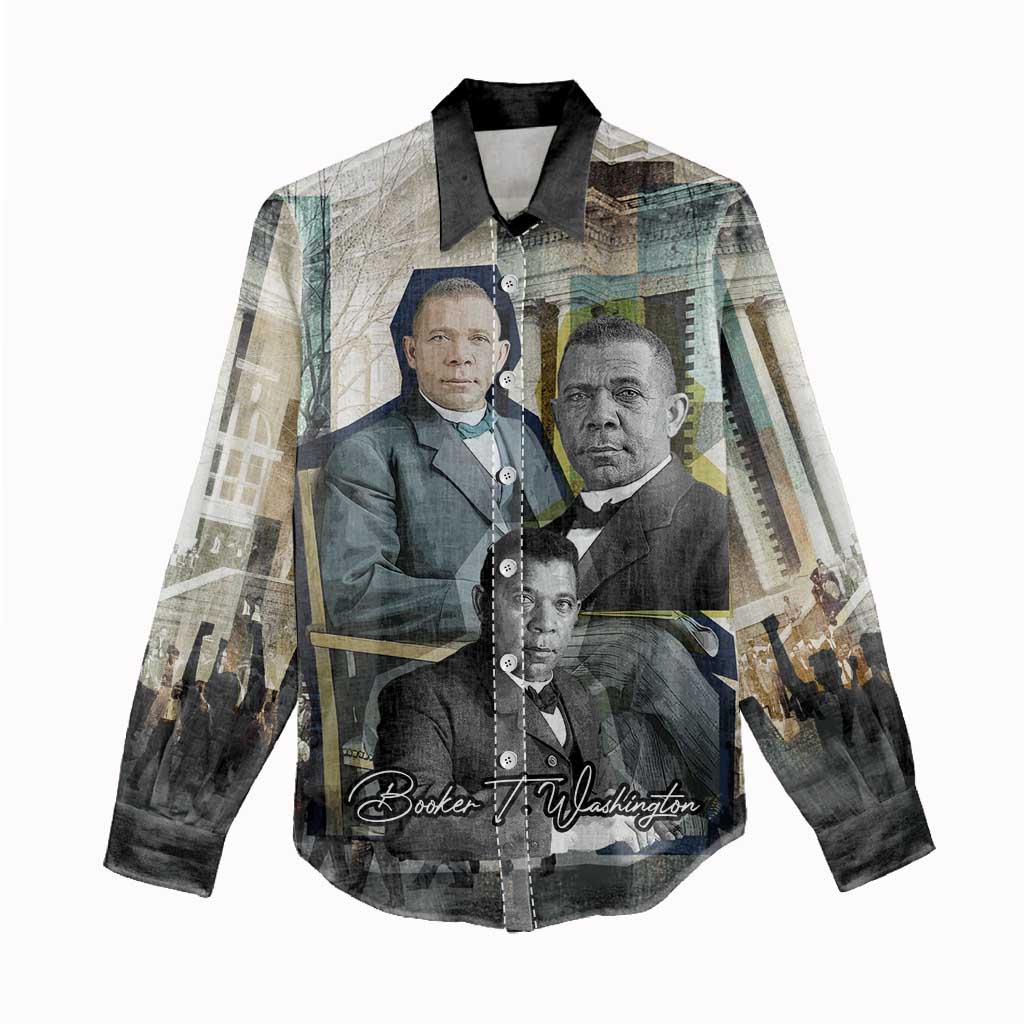 Booker T. Washington Women Casual Shirt Historic Portrait Collage Civil Rights Legacy Educational Pioneer Design - African Pride
