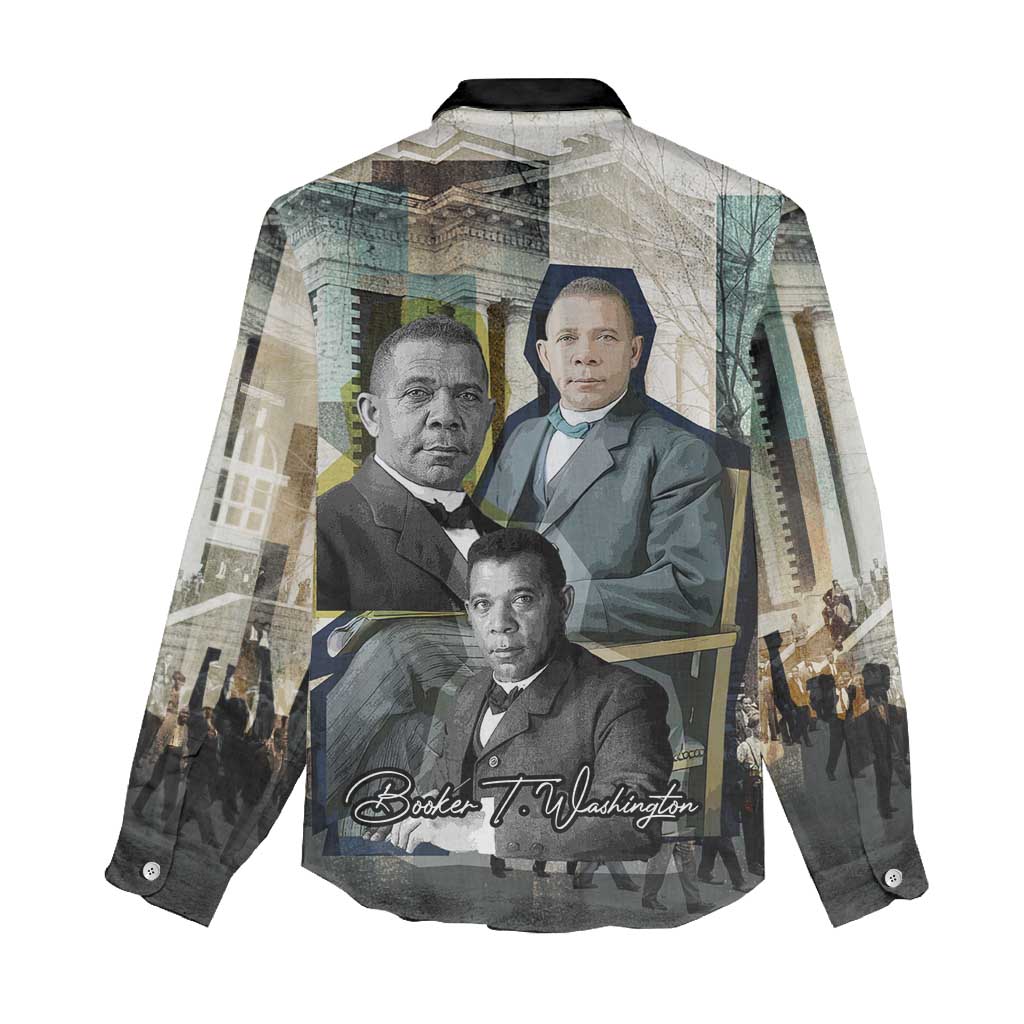 Booker T. Washington Women Casual Shirt Historic Portrait Collage Civil Rights Legacy Educational Pioneer Design - African Pride