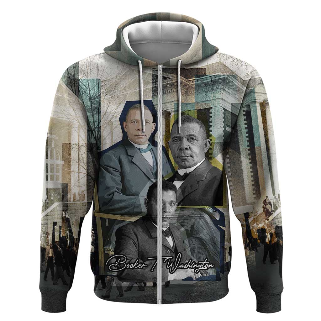 Booker T. Washington Zip Hoodie Historic Portrait Collage Civil Rights Legacy Educational Pioneer Design - African Pride