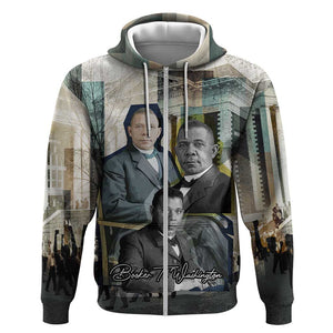 Booker T. Washington Zip Hoodie Historic Portrait Collage Civil Rights Legacy Educational Pioneer Design - African Pride