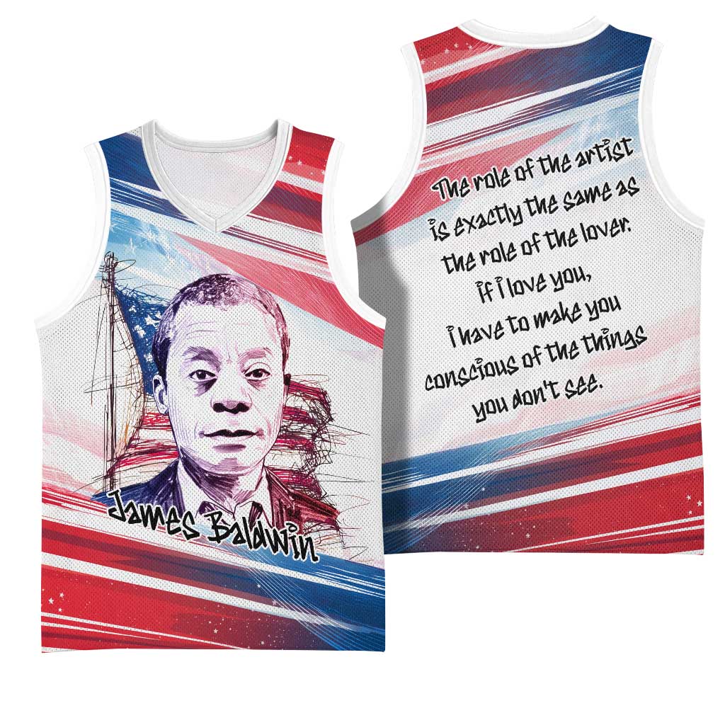 James Baldwin Basketball Jersey Artistic Portrait Quote on Love and Awareness Civil Rights Tribute - African Pride