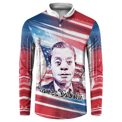 James Baldwin Button Sweatshirt Artistic Portrait Quote on Love and Awareness Civil Rights Tribute