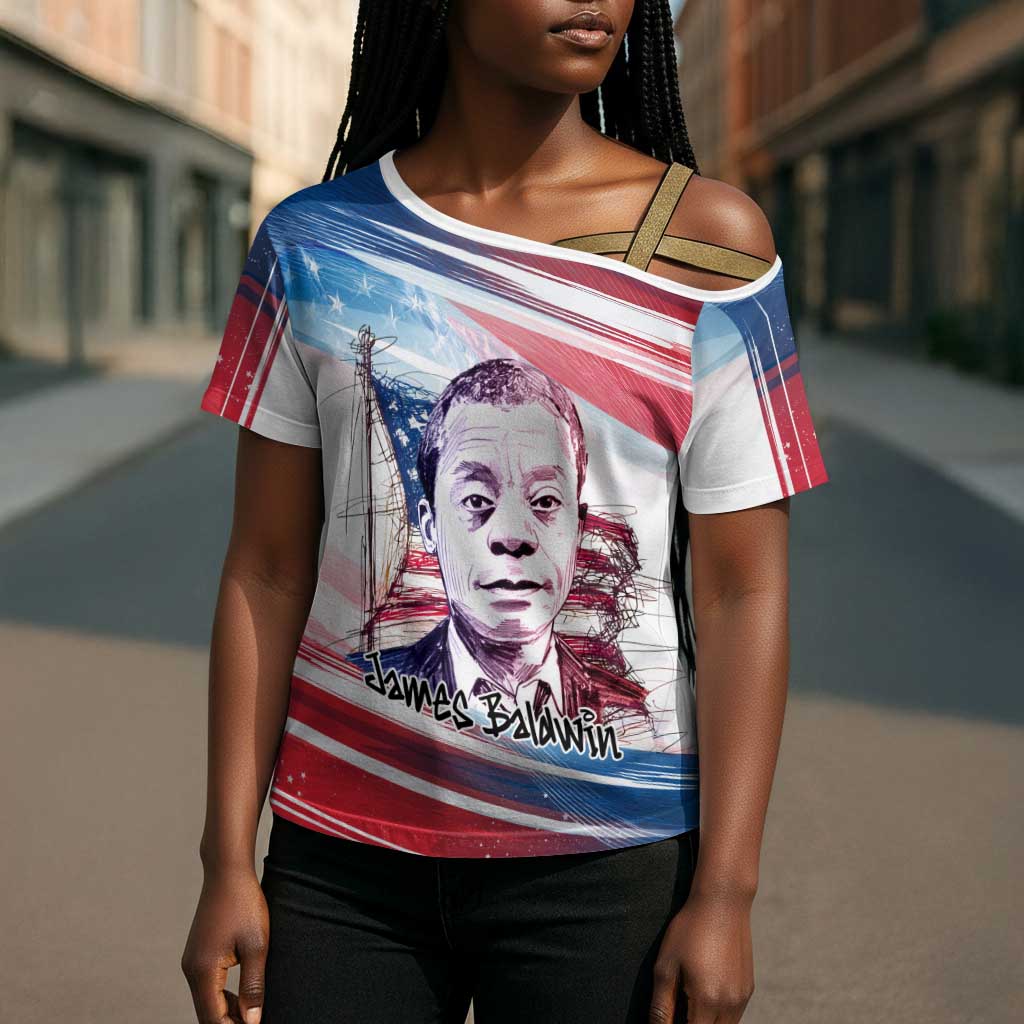 James Baldwin Cross Shoulder Shirt Artistic Portrait Quote on Love and Awareness Civil Rights Tribute - African Pride