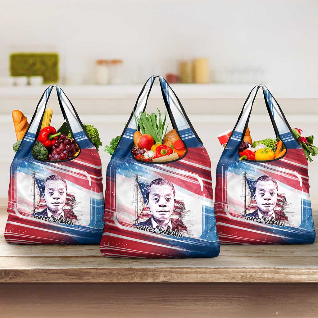James Baldwin Grocery Bag Artistic Portrait Quote on Love and Awareness Civil Rights Tribute - African Pride