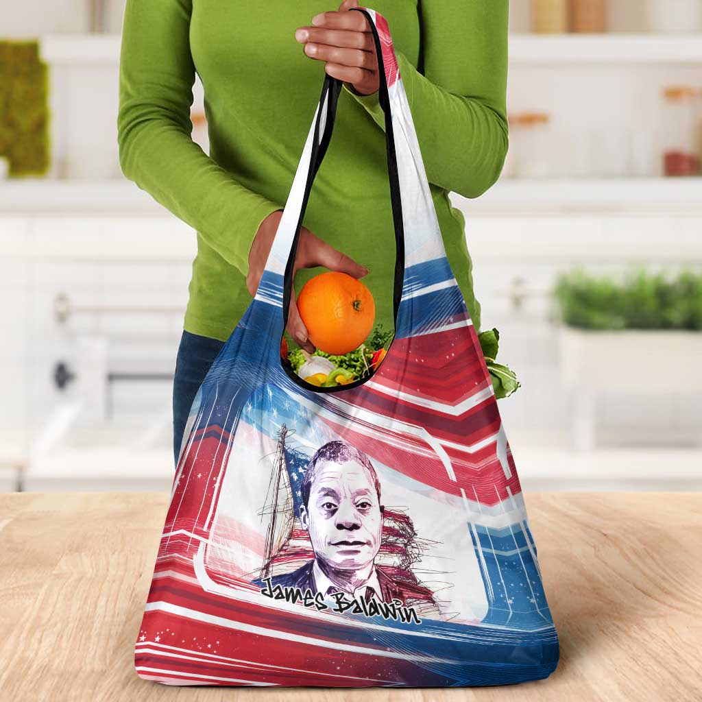 James Baldwin Grocery Bag Artistic Portrait Quote on Love and Awareness Civil Rights Tribute - African Pride