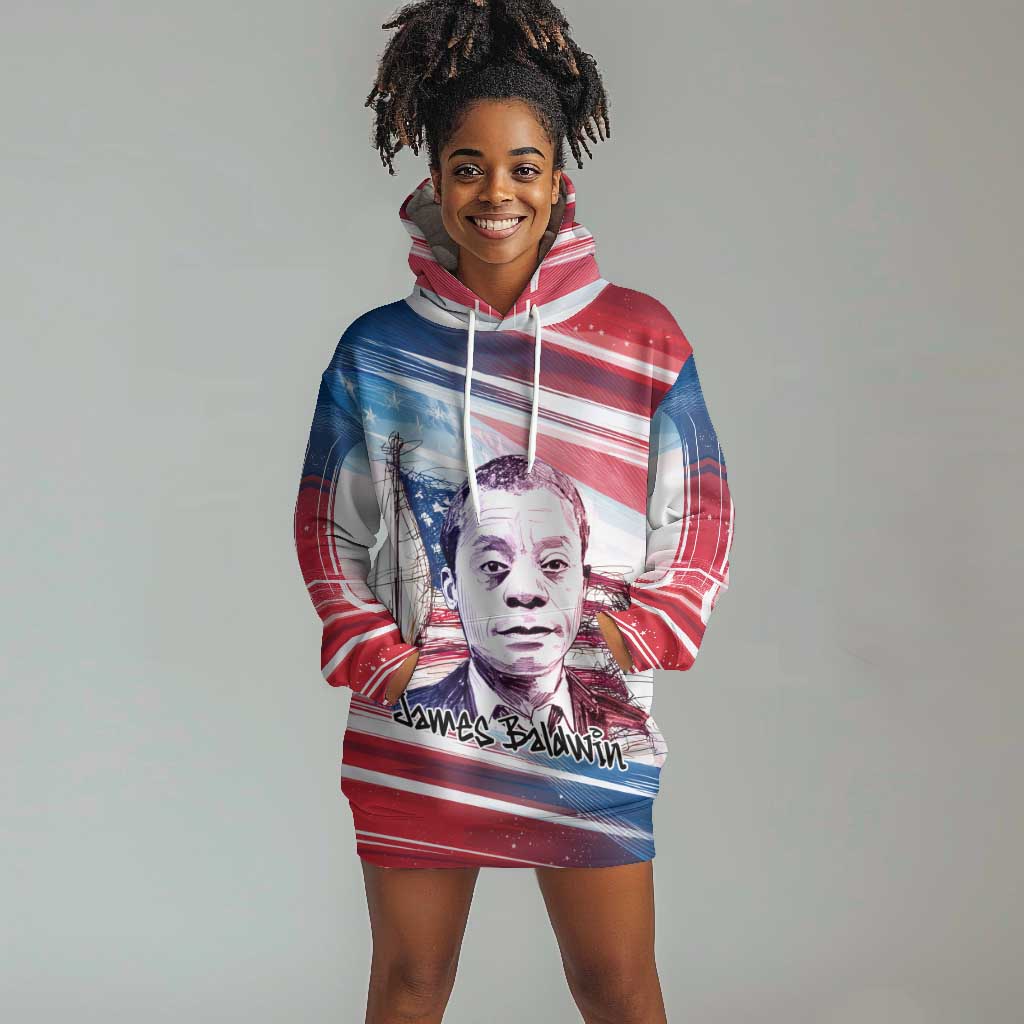 James Baldwin Hoodie Dress Artistic Portrait Quote on Love and Awareness Civil Rights Tribute - African Pride