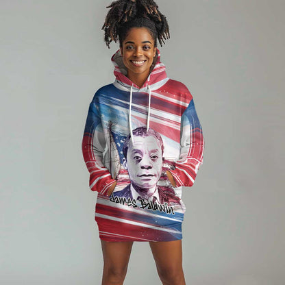 James Baldwin Hoodie Dress Artistic Portrait Quote on Love and Awareness Civil Rights Tribute - African Pride