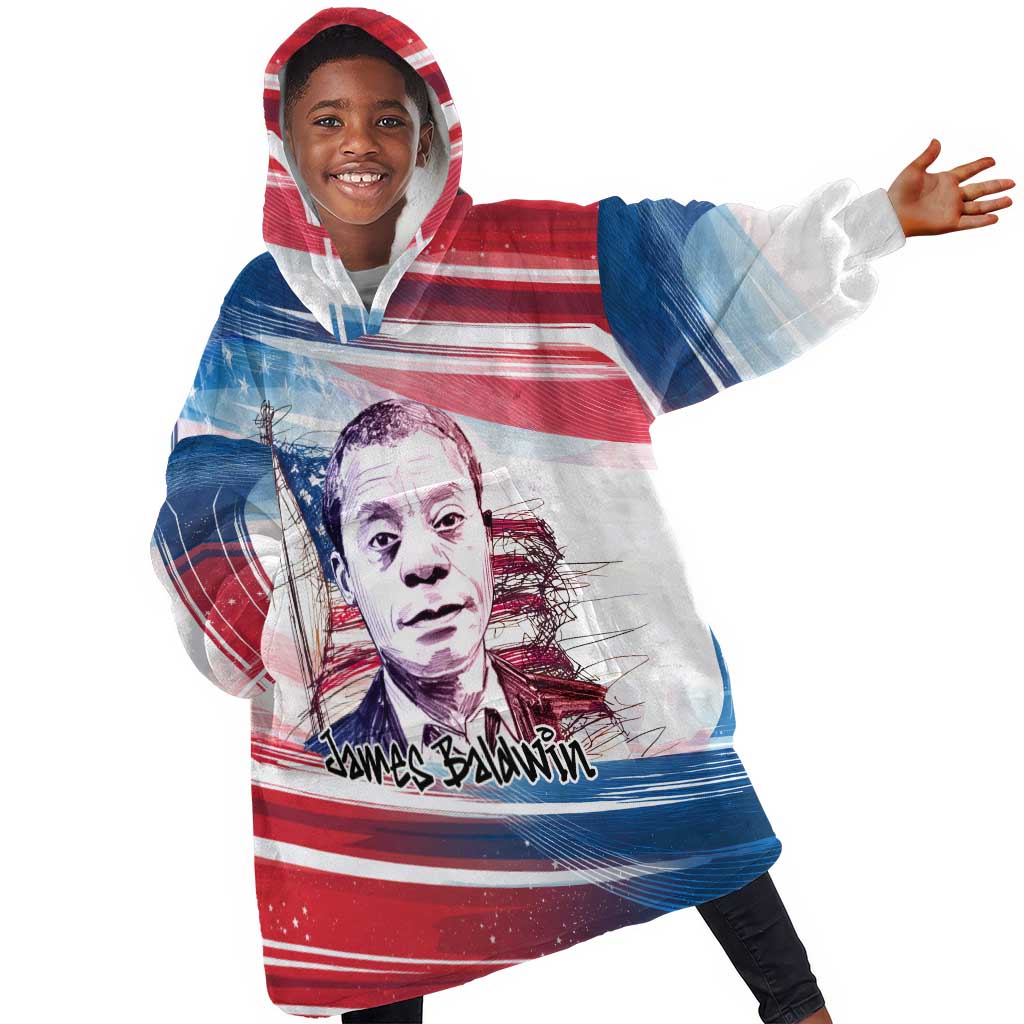 James Baldwin Kid Wearable Blanket Hoodie Artistic Portrait Quote on Love and Awareness Civil Rights Tribute - African Pride