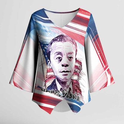 James Baldwin Kimono Sleeve Blouse Artistic Portrait Quote on Love and Awareness Civil Rights Tribute - African Pride