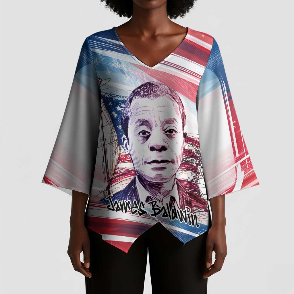 James Baldwin Kimono Sleeve Blouse Artistic Portrait Quote on Love and Awareness Civil Rights Tribute - African Pride