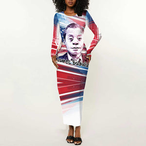James Baldwin Long Sleeve Bodycon Dress Artistic Portrait Quote on Love and Awareness Civil Rights Tribute - African Pride