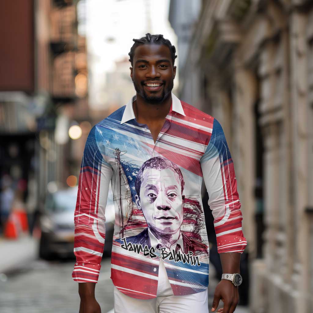 James Baldwin Long Sleeve Button Shirt Artistic Portrait Quote on Love and Awareness Civil Rights Tribute - African Pride