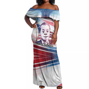 James Baldwin Off Shoulder Maxi Dress Artistic Portrait Quote on Love and Awareness Civil Rights Tribute - African Pride