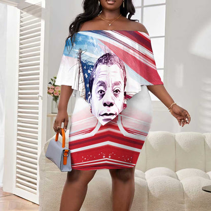 James Baldwin Off Shoulder Short Dress Artistic Portrait Quote on Love and Awareness Civil Rights Tribute - African Pride