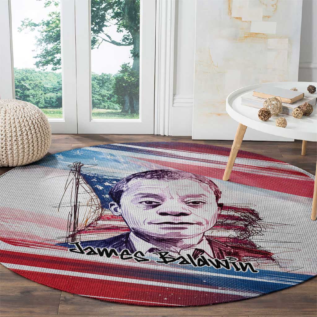 James Baldwin Round Carpet Artistic Portrait Quote on Love and Awareness Civil Rights Tribute - African Pride