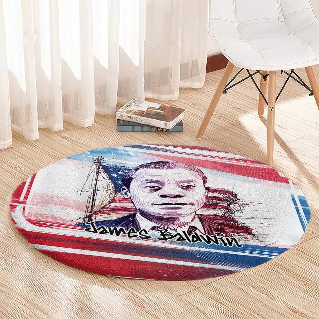 James Baldwin Round Carpet Artistic Portrait Quote on Love and Awareness Civil Rights Tribute - African Pride