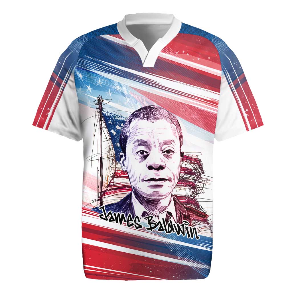 James Baldwin Rugby Jersey Artistic Portrait Quote on Love and Awareness Civil Rights Tribute TS04