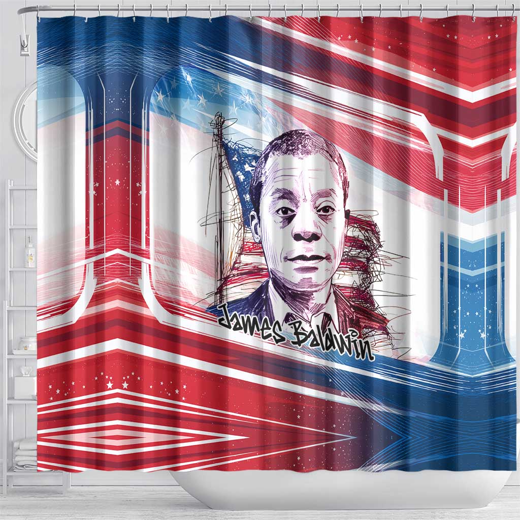 James Baldwin Shower Curtain Artistic Portrait Quote on Love and Awareness Civil Rights Tribute - African Pride