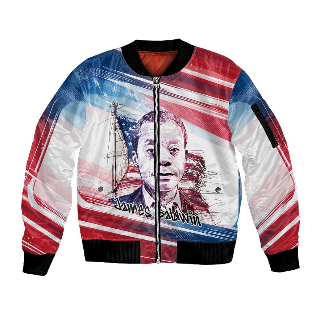 James Baldwin Sleeve Zip Bomber Jacket Artistic Portrait Quote on Love and Awareness Civil Rights Tribute - African Pride