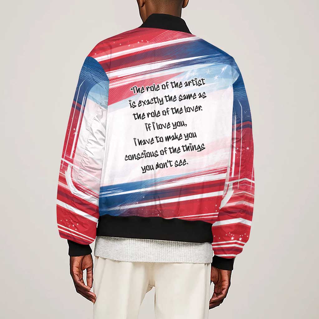 James Baldwin Sleeve Zip Bomber Jacket Artistic Portrait Quote on Love and Awareness Civil Rights Tribute - African Pride