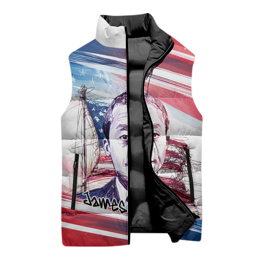 James Baldwin Sleeveless Puffer Jacket Artistic Portrait Quote on Love and Awareness Civil Rights Tribute - African Pride
