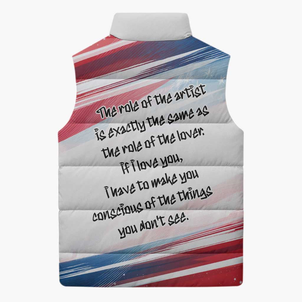 James Baldwin Sleeveless Puffer Jacket Artistic Portrait Quote on Love and Awareness Civil Rights Tribute - African Pride