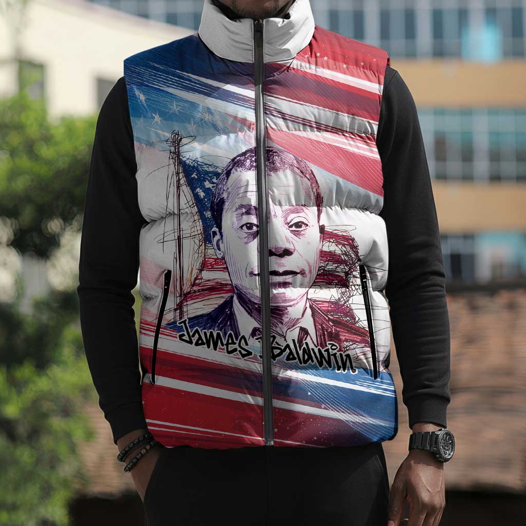 James Baldwin Sleeveless Puffer Jacket Artistic Portrait Quote on Love and Awareness Civil Rights Tribute - African Pride