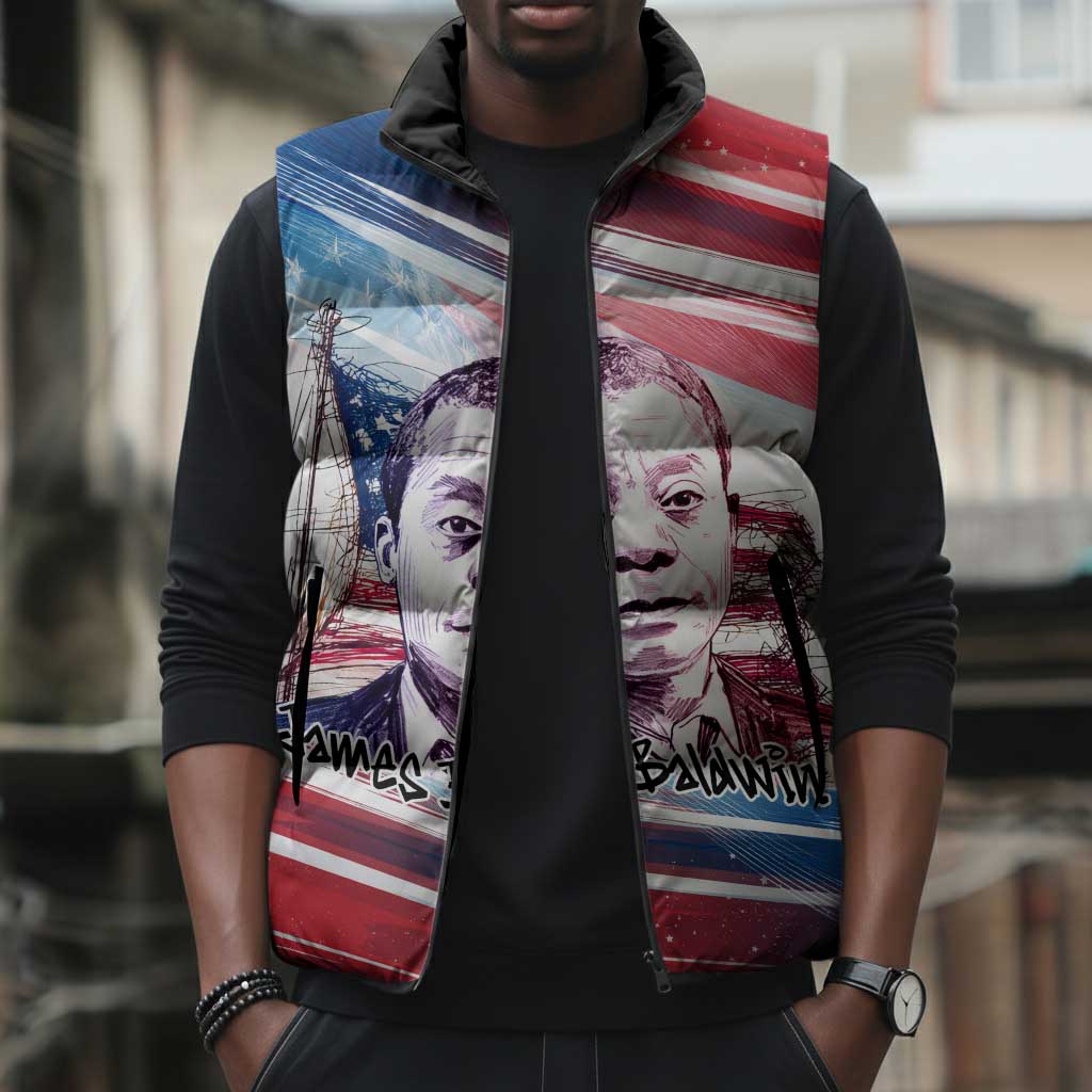 James Baldwin Sleeveless Puffer Jacket Artistic Portrait Quote on Love and Awareness Civil Rights Tribute - African Pride