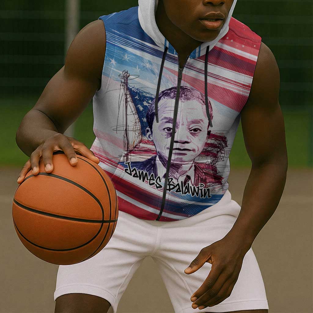 James Baldwin Sleeveless Zip Hoodie Artistic Portrait Quote on Love and Awareness Civil Rights Tribute - African Pride
