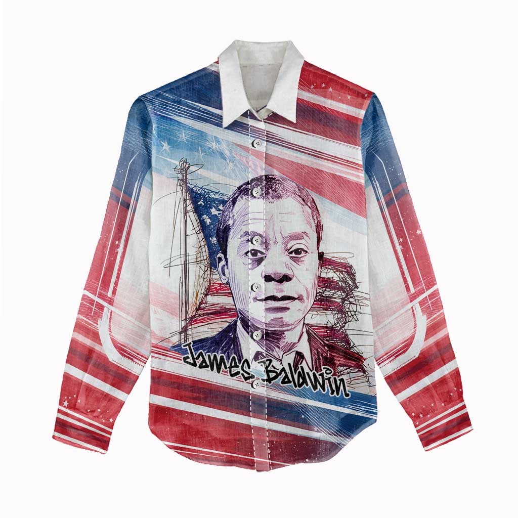 James Baldwin Women Casual Shirt Artistic Portrait Quote on Love and Awareness Civil Rights Tribute - African Pride