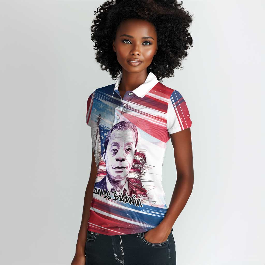 James Baldwin Women Polo Shirt Artistic Portrait Quote on Love and Awareness Civil Rights Tribute TS04