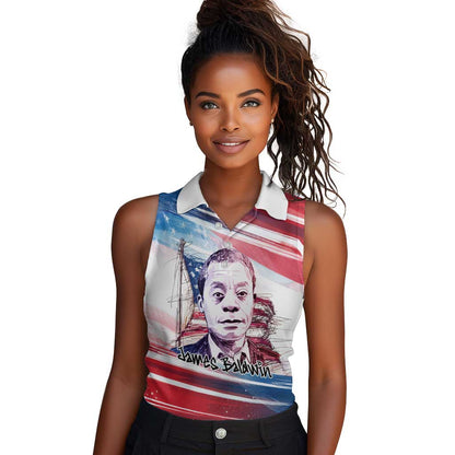 James Baldwin Women Sleeveless Polo Shirt Artistic Portrait Quote on Love and Awareness Civil Rights Tribute - African Pride