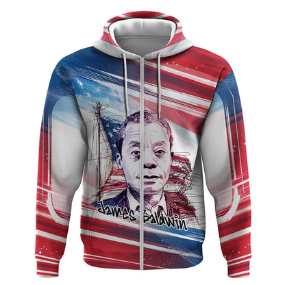 James Baldwin Zip Hoodie Artistic Portrait Quote on Love and Awareness Civil Rights Tribute - African Pride