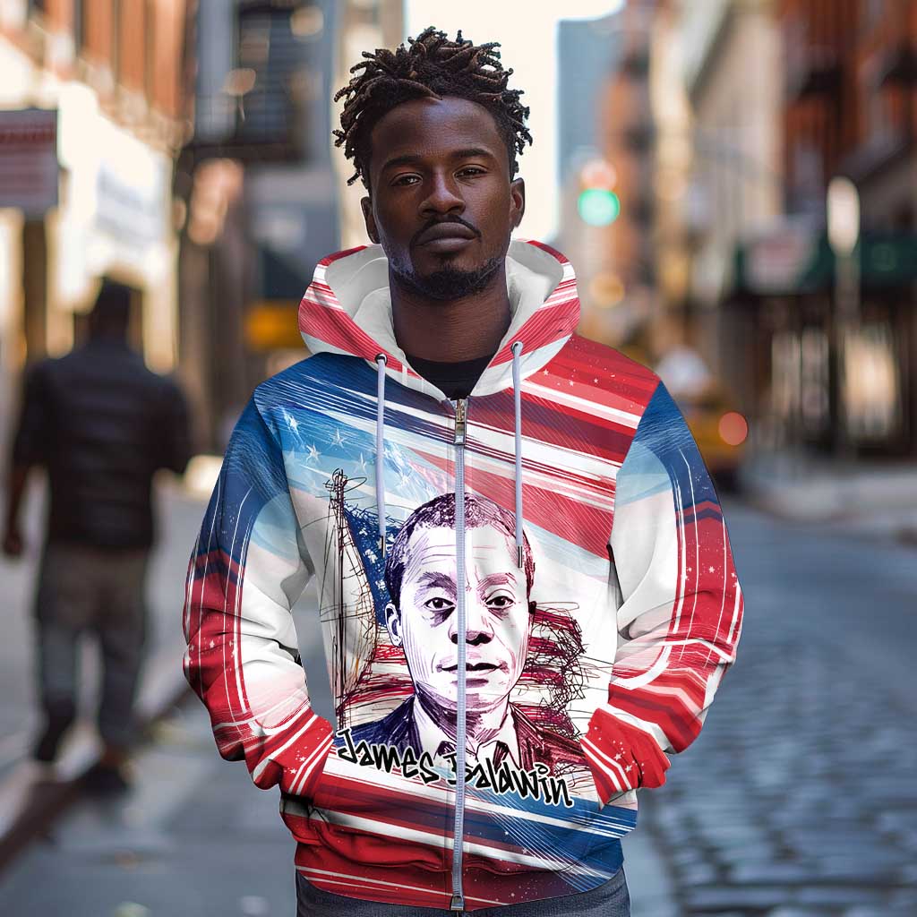 James Baldwin Zip Hoodie Artistic Portrait Quote on Love and Awareness Civil Rights Tribute - African Pride