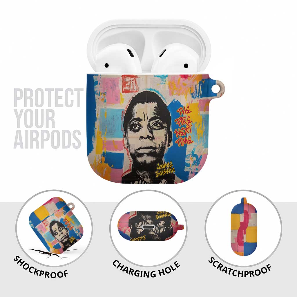 James Baldwin AirPods Case Colorful Graffiti Style Portrait The Fire Next Time Text Bold Civil Rights Tribute - African Pride