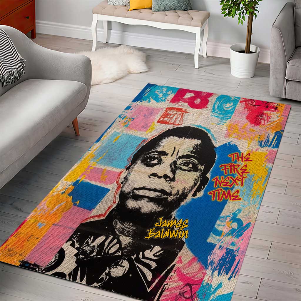 James Baldwin Area Rug Colorful Graffiti Style Portrait The Fire Next Time Text Bold Civil Rights Tribute - African Pride