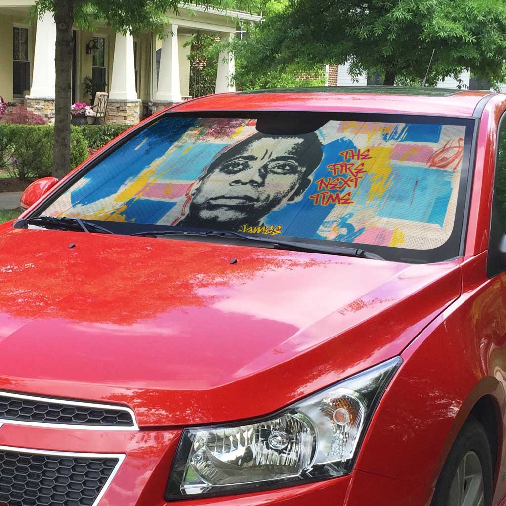 James Baldwin Auto Sun Shade Colorful Graffiti Style Portrait The Fire Next Time Text Bold Civil Rights Tribute - African Pride