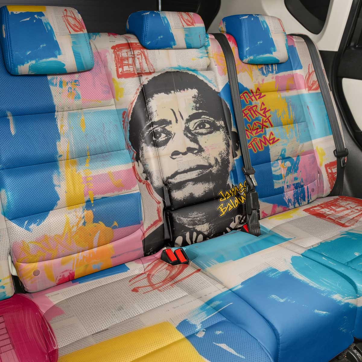 James Baldwin Back Car Seat Cover Colorful Graffiti Style Portrait The Fire Next Time Text Bold Civil Rights Tribute - African Pride