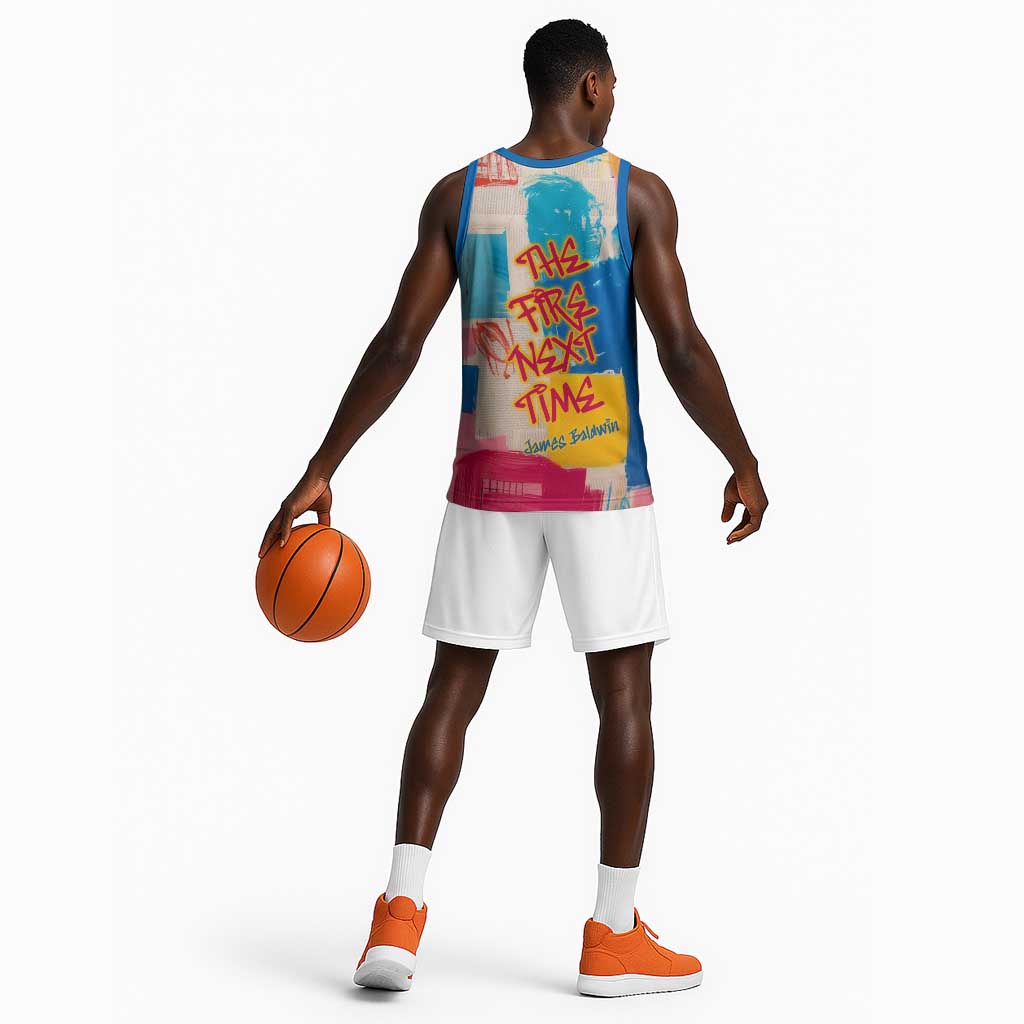 James Baldwin Basketball Jersey Colorful Graffiti Style Portrait The Fire Next Time Text Bold Civil Rights Tribute - African Pride