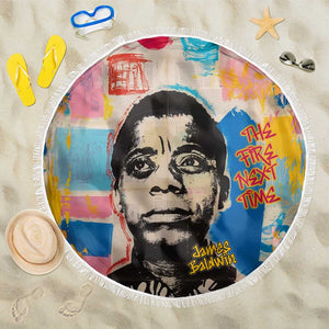 James Baldwin Beach Blanket Colorful Graffiti Style Portrait The Fire Next Time Text Bold Civil Rights Tribute - African Pride
