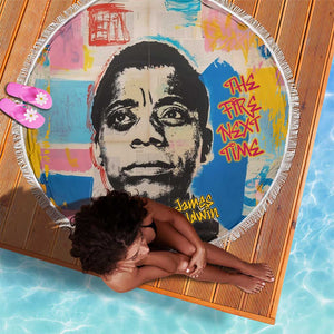 James Baldwin Beach Blanket Colorful Graffiti Style Portrait The Fire Next Time Text Bold Civil Rights Tribute - African Pride