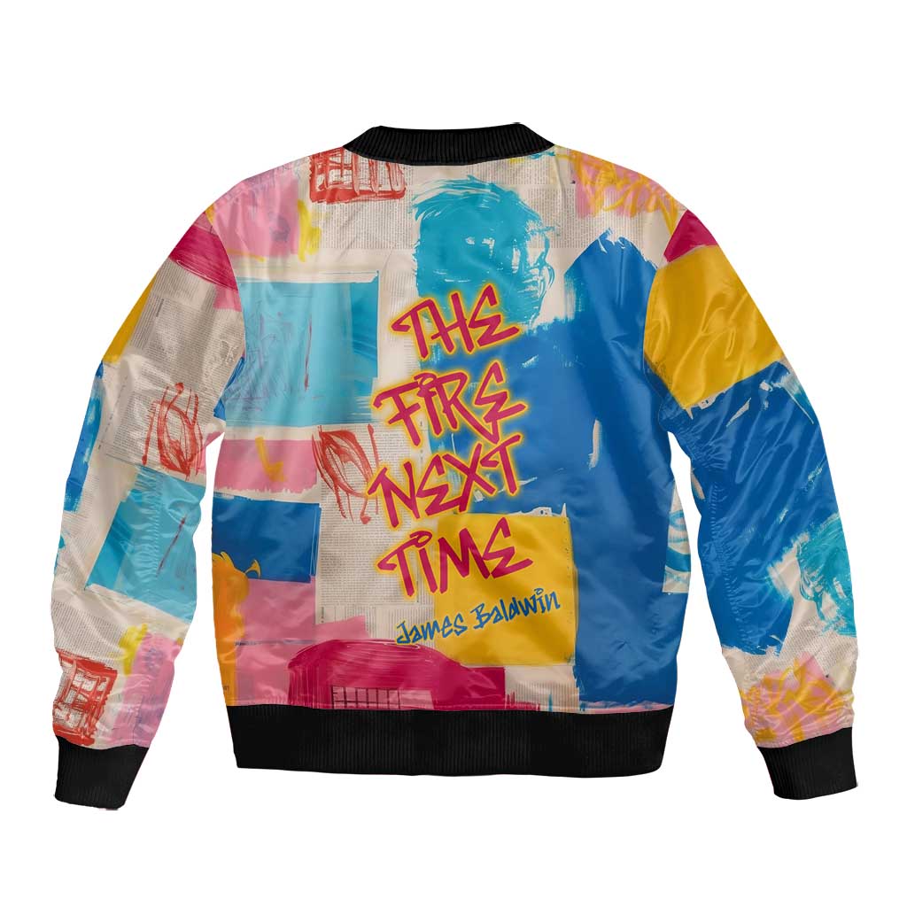 James Baldwin Bomber Jacket Colorful Graffiti Style Portrait The Fire Next Time Text Bold Civil Rights Tribute - African Pride