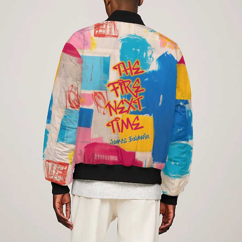 James Baldwin Bomber Jacket Colorful Graffiti Style Portrait The Fire Next Time Text Bold Civil Rights Tribute - African Pride