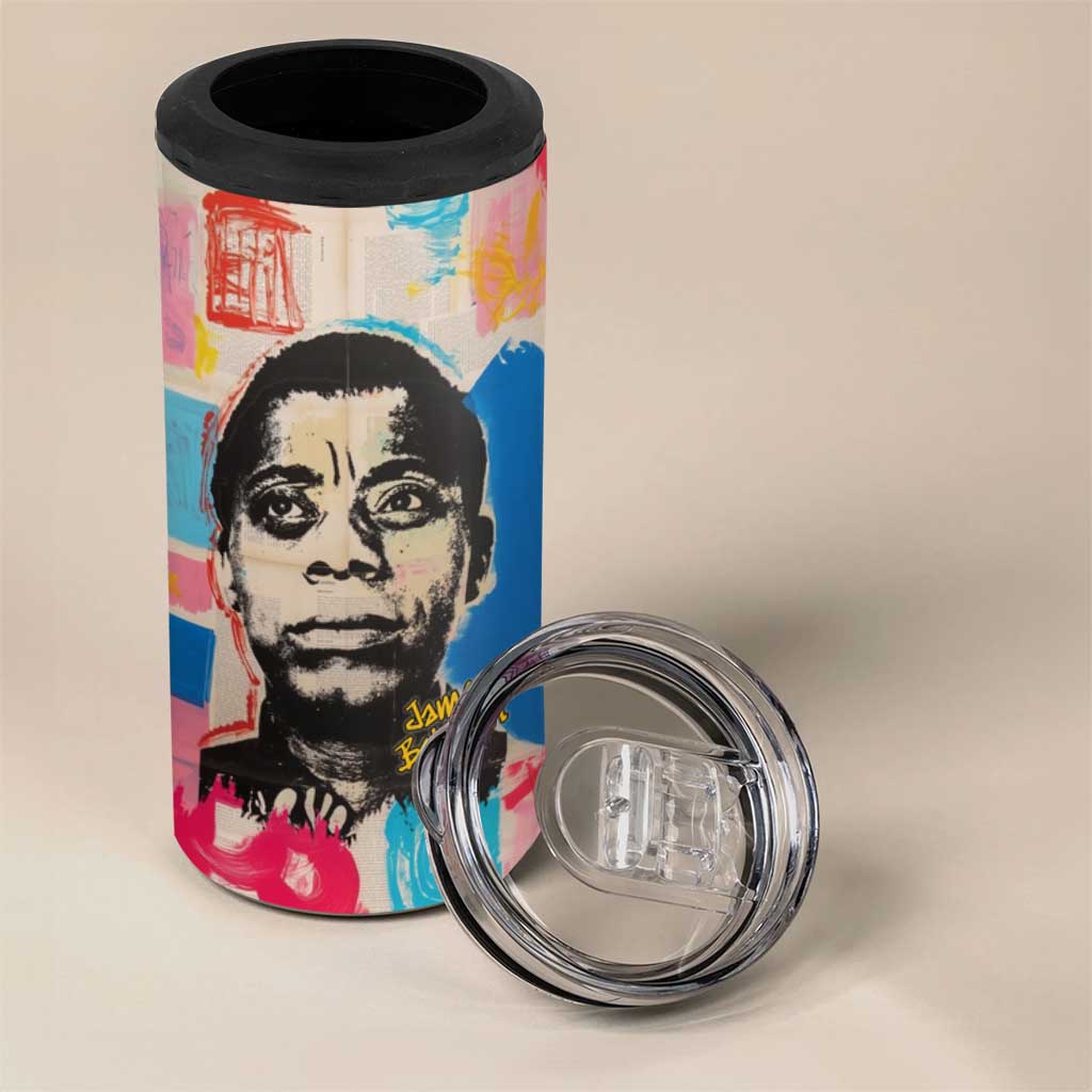 James Baldwin 4 in 1 Can Cooler Tumbler Colorful Graffiti Style Portrait The Fire Next Time Text Bold Civil Rights Tribute - African Pride