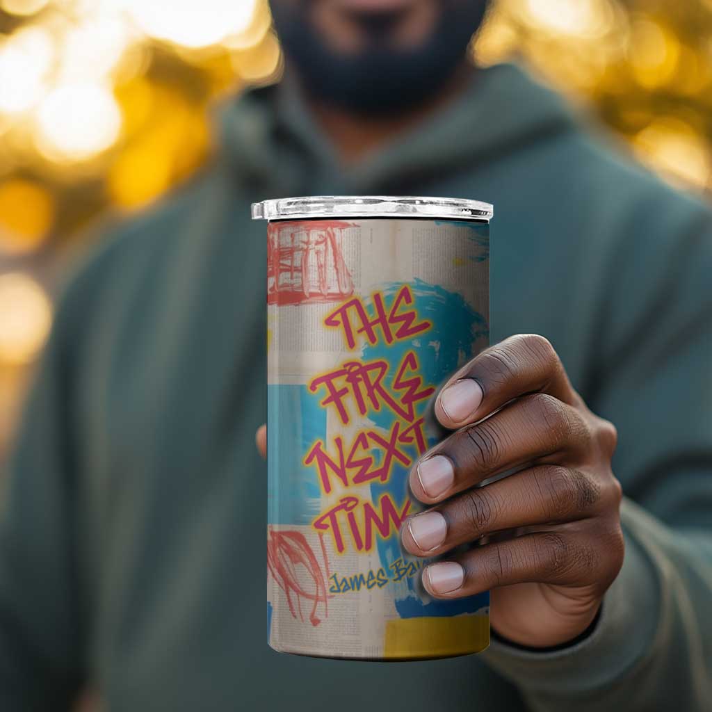 James Baldwin 4 in 1 Can Cooler Tumbler Colorful Graffiti Style Portrait The Fire Next Time Text Bold Civil Rights Tribute - African Pride