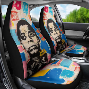 James Baldwin Car Seat Cover Colorful Graffiti Style Portrait The Fire Next Time Text Bold Civil Rights Tribute - African Pride