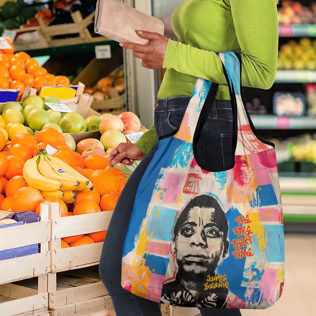 James Baldwin Grocery Bag Colorful Graffiti Style Portrait The Fire Next Time Text Bold Civil Rights Tribute - African Pride